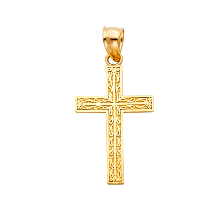 14k Yellow Gold Small/Mini Religious Latin Design Cross (15 X 30mm)