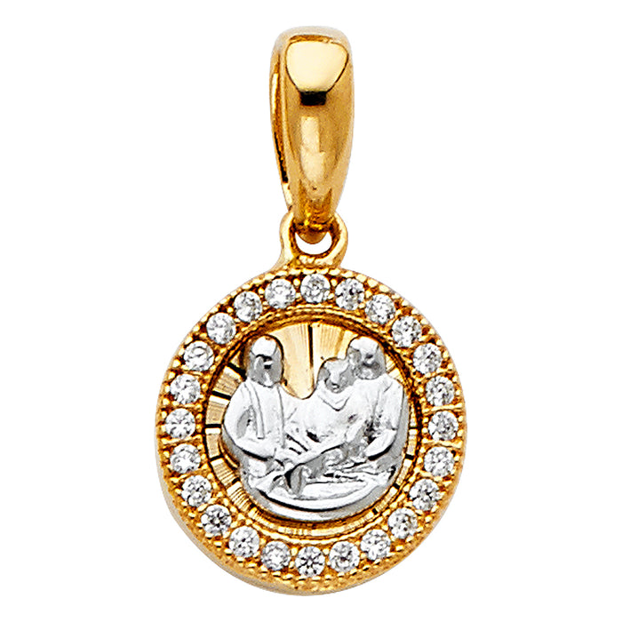 14K Two-tone Gold with White CZ Accented Baptism Charm Pendant  (11mm x 11mm)