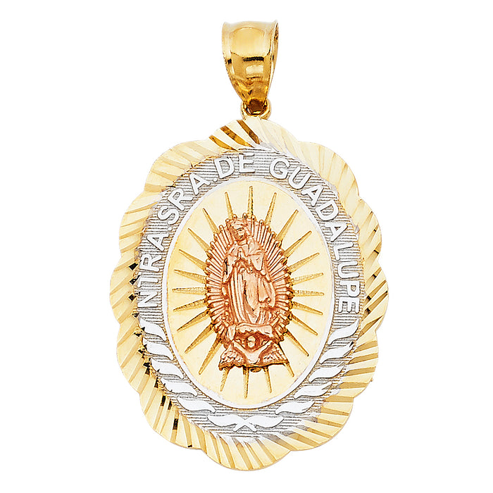 14K Tri-Color Gold Large Our Lady Of Guadalupe Charm Pendant  (30mm x 24mm)