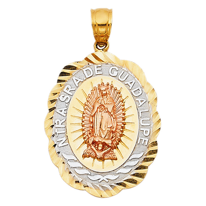 14K Tri-Color Gold Our Lady Of Guadalupe Charm Pendant  (25mm x 20mm)