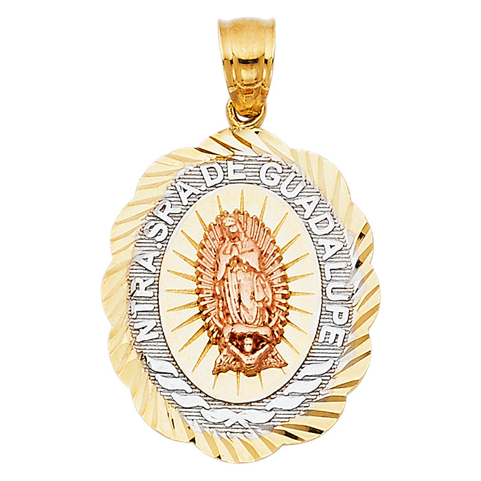 14K Tri-Color Gold Our Lady Of Guadalupe Charm Pendant  (22mm x 18mm)