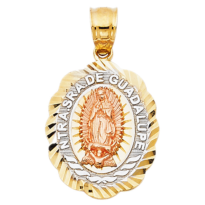 14K Tri-Color Gold Our Lady Of Guadalupe Charm Pendant  (19mm x 15mm)
