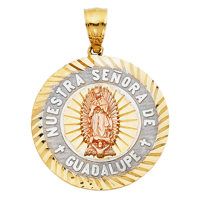 14K Tri-Color Gold Large Our Lady Of Guadalupe Charm Pendant  (26mm x 26mm)