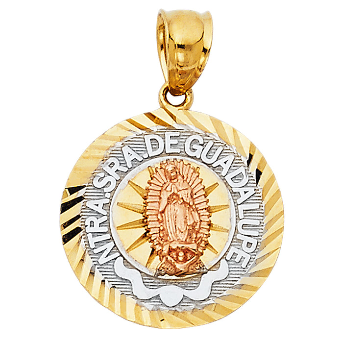 14K Tri-Color Gold Our Lady Of Guadalupe Charm Pendant  (17mm x 17mm)
