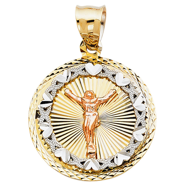 14K Tri-color Gold Religious Crucifix Stamp Charm Pendant  (26mm x 26mm)