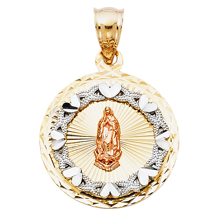 14K Tri-Color Gold Our Lady Of Guadalupe Charm Pendant  (21mm x 21mm)
