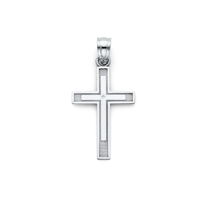 14k White Gold Small/Mini Religious Latin Cross Pendant (13 X 25mm)