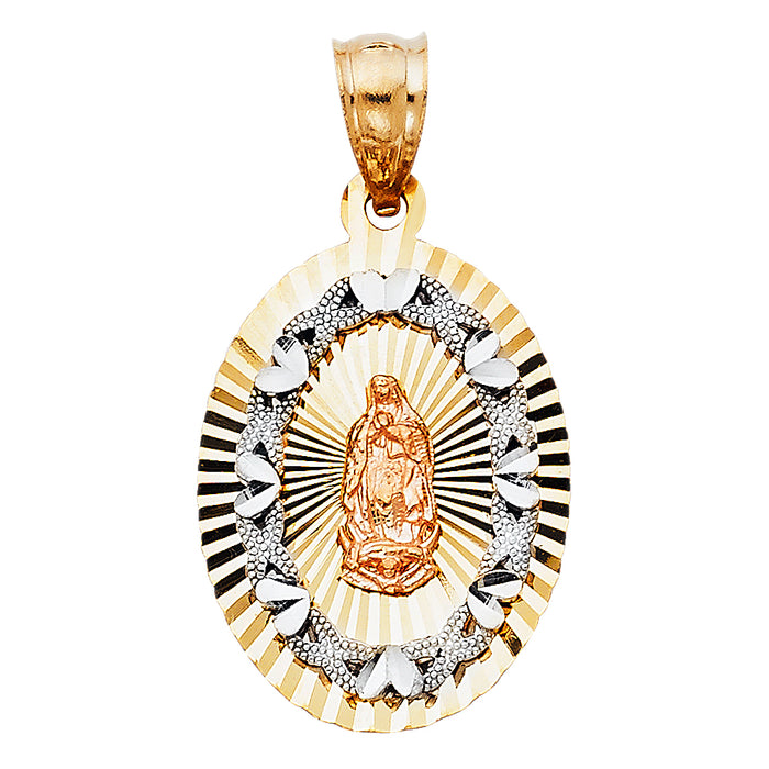 14K Tri-Color Gold Our Lady Of Guadalupe Charm Pendant  (24mm x 18mm)