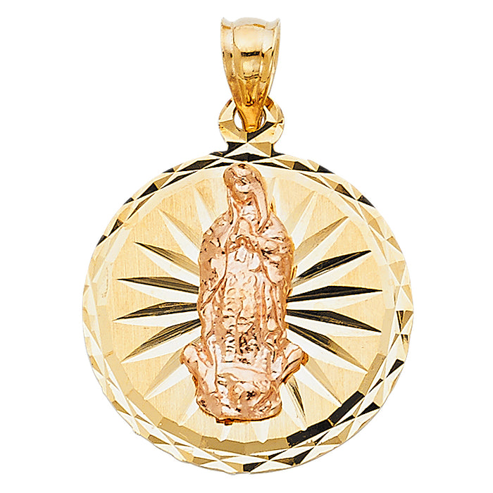 14K Tri-Color Gold Our Lady Of Guadalupe Charm Pendant  (21mm x 21mm)