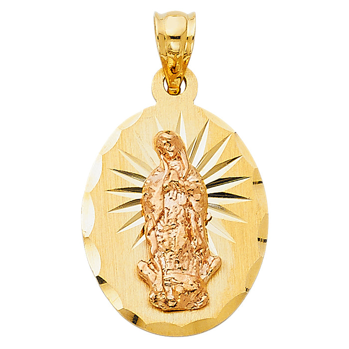 14K Two-tone Gold Our Lady Of Guadalupe Charm Pendant  (21mm x 17mm)