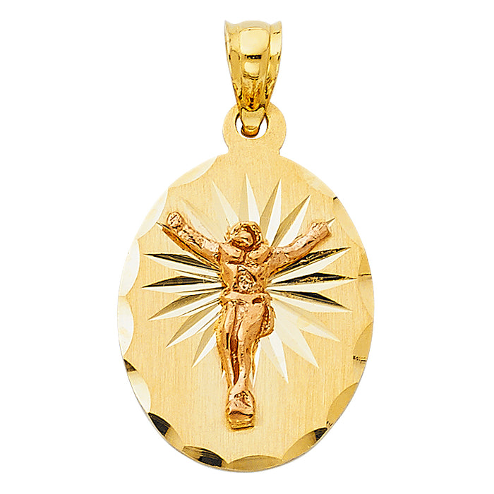14K Two-tone Gold Religious Crucifix Stamp Charm Pendant  (21mm x 17mm)