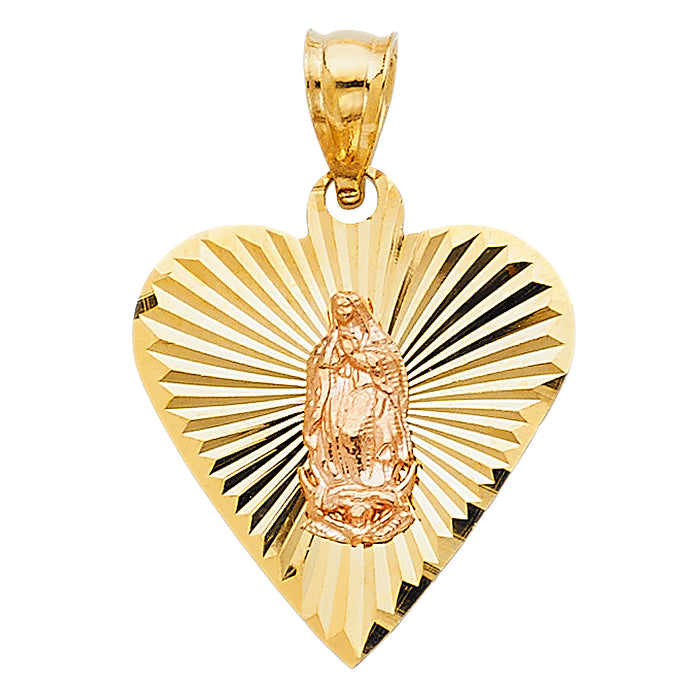 14K Two-tone Gold Our Lady Of Guadalupe Charm Pendant  (28mm x 18mm)