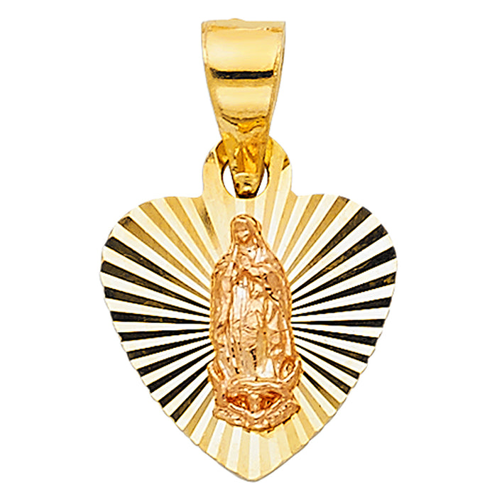 14K Two-tone Gold Small/Mini Our Lady Of Guadalupe Charm Pendant  (13mm x 13mm)