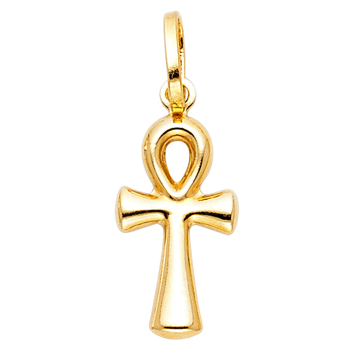 14k Yellow Gold Mini Ankh Cross (Egyptian Symbol for Life) Charm Pendant (10 X 25mm)