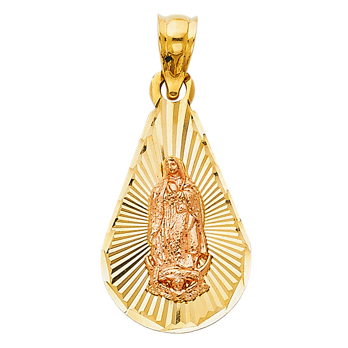 14K Two-tone Gold Our Lady Of Guadalupe Charm Pendant  (21mm x 14mm)