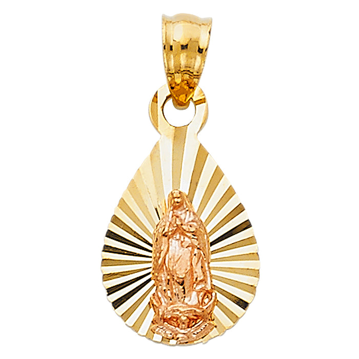 14K Two-tone Gold Small/Mini Our Lady Of Guadalupe Charm Pendant  (13mm x 10mm)