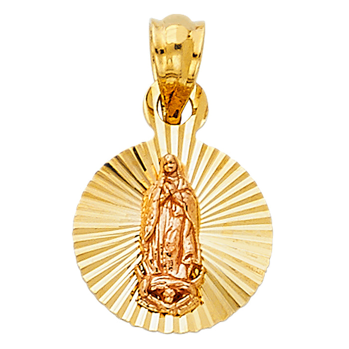 14K Two-tone Gold Small/Mini Our Lady Of Guadalupe Charm Pendant  (11mm x 11mm)