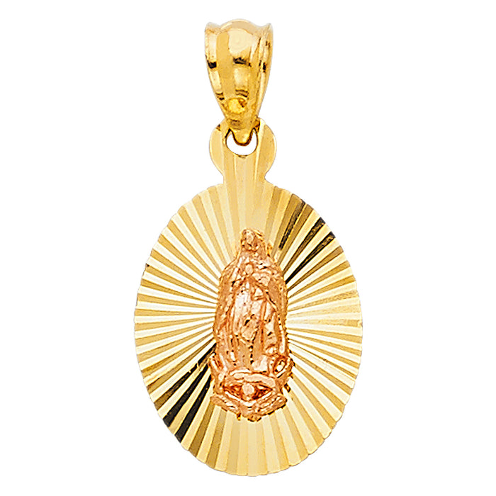 14K Two-tone Gold Small/Mini Our Lady Of Guadalupe Charm Pendant  (15mm x 11mm)