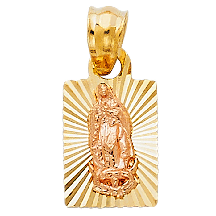 14K Two-tone Gold Small/Mini Our Lady Of Guadalupe Charm Pendant  (11mm x 8mm)