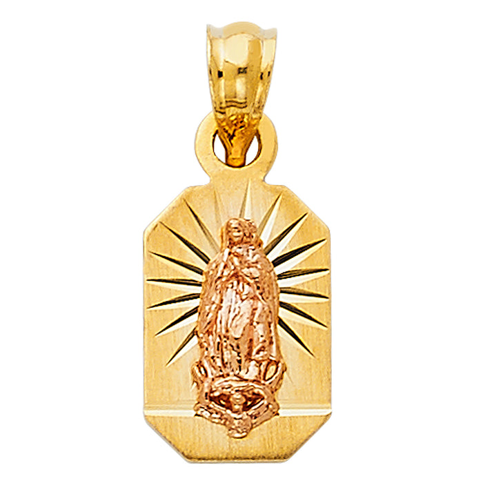14K Two-tone Gold Small/Mini Our Lady Of Guadalupe Charm Pendant  (12mm x 9mm)