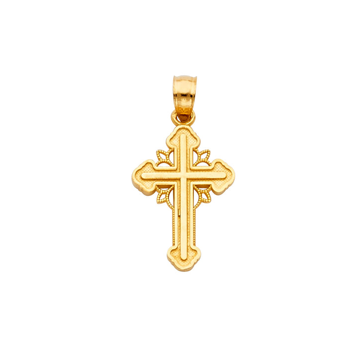 14k Yellow Gold Small/Mini Religious Budded Design Cross Charm Pendant (18mm x 15mm)