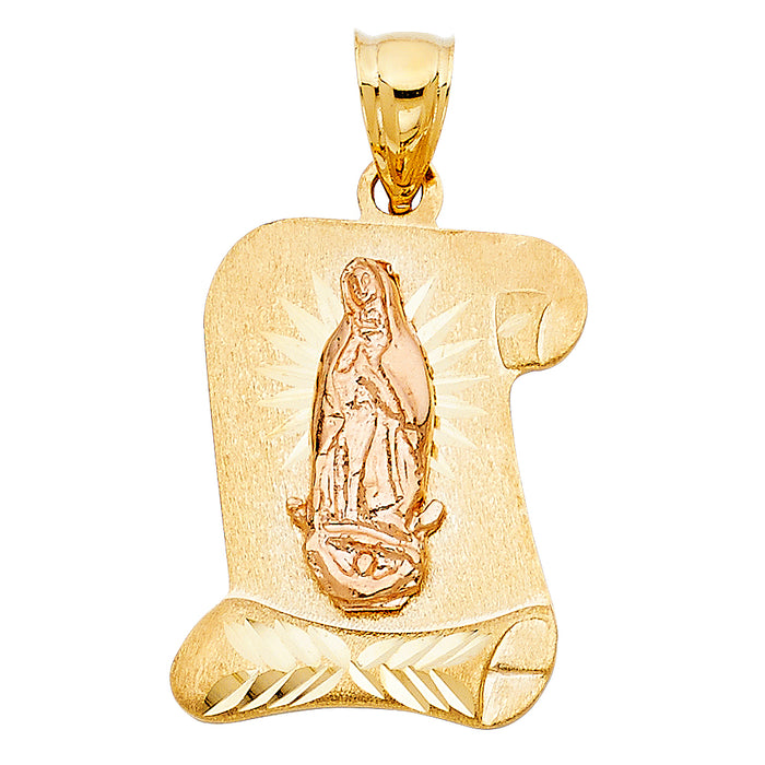 14K Two-tone Gold Our Lady Of Guadalupe Charm Pendant  (25mm x 20mm)
