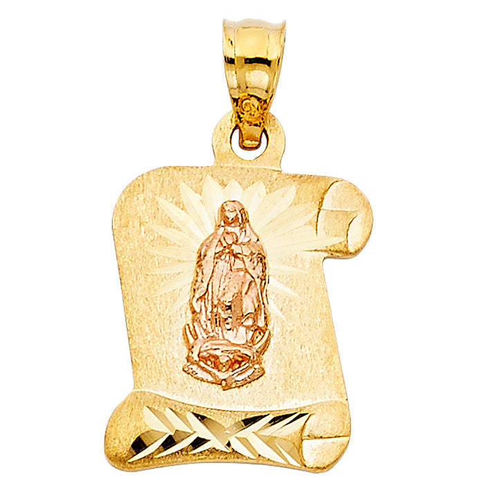 14K Two-tone Gold Our Lady Of Guadalupe Charm Pendant  (17mm x 14mm)