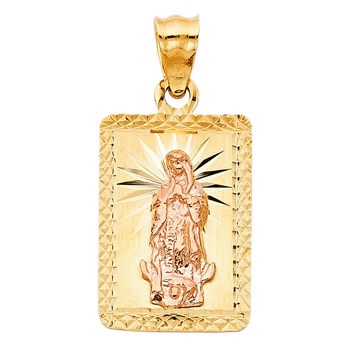 14K Two-tone Gold Our Lady Of Guadalupe Charm Pendant  (22mm x 16mm)