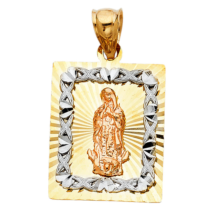 14K Tri-Color Gold Our Lady Of Guadalupe Charm Pendant  (25mm x 21mm)