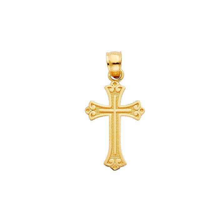 14k Yellow Gold Small/Mini Religious Budded Design Cross Charm Pendant (18mm x 13mm)