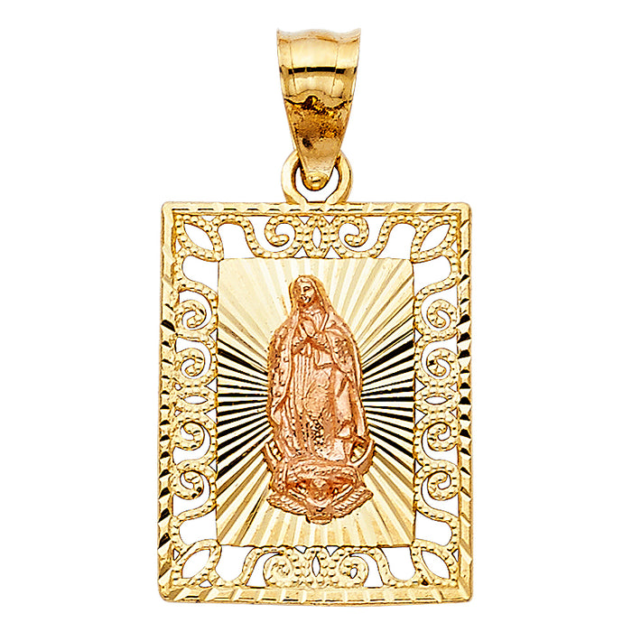 14K Two-tone Gold Our Lady Of Guadalupe Charm Pendant  (22mm x 17mm)