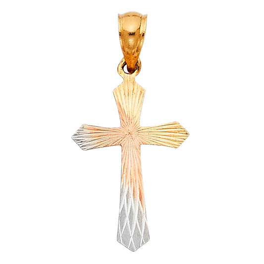 14K Tri-color Gold Small/Mini Religious Cross Stamp Charm Pendant  (22mm x 15mm)