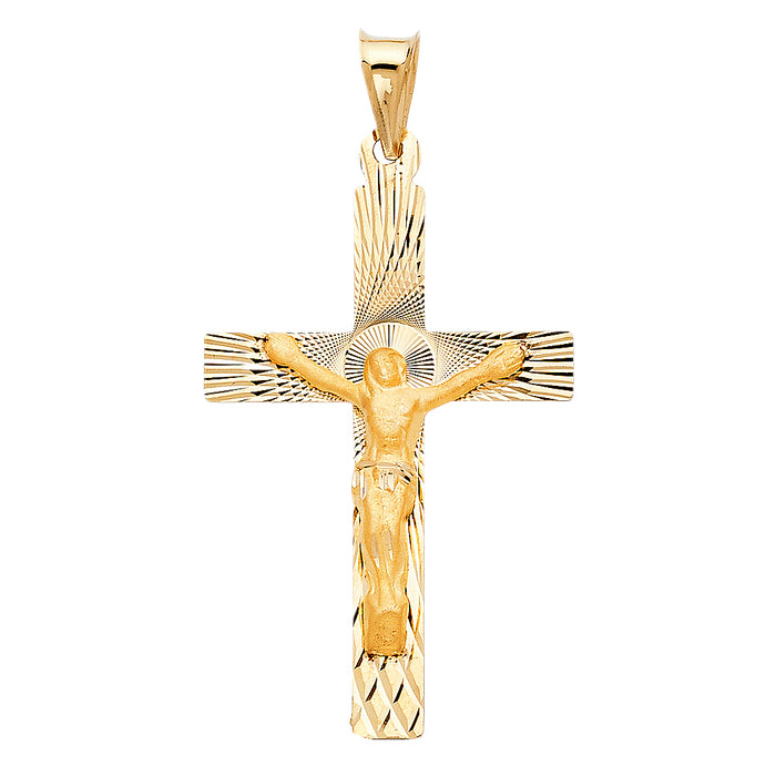 14k Yellow Gold Religious Crucifix Stamp Charm Pendant  (37mm x 25mm)