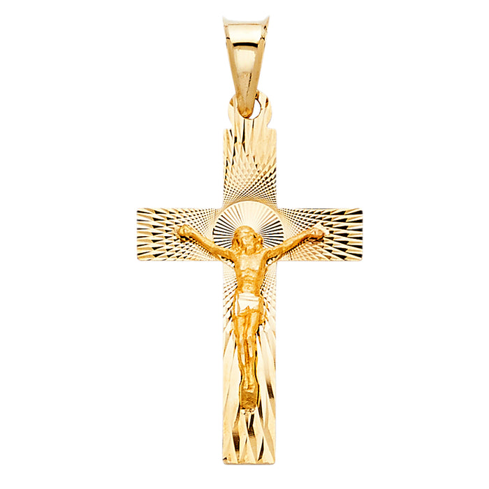 14k Yellow Gold Religious Crucifix Stamp Charm Pendant  (27mm x 18mm)