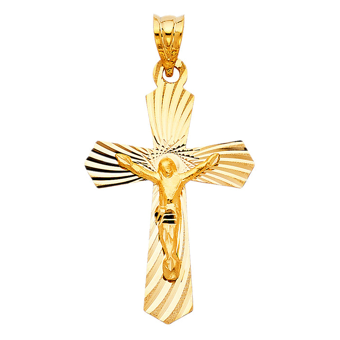 14k Yellow Gold Religious Crucifix Stamp Charm Pendant  (28mm x 20mm)