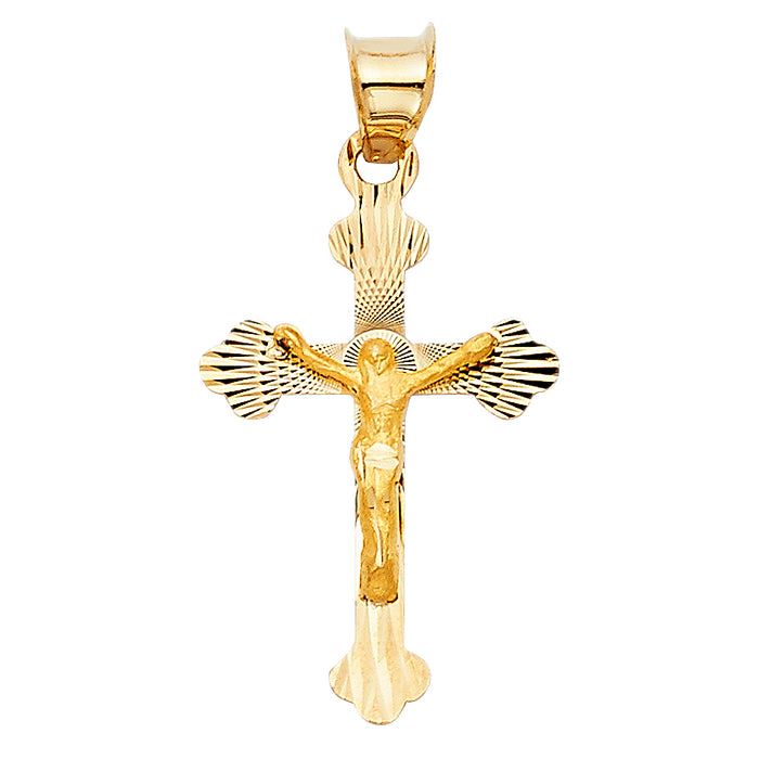 14k Yellow Gold Small/Mini Religious Crucifix Stamp Charm Pendant  (23mm x 16mm)