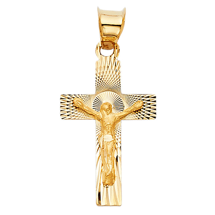 14k Yellow Gold Small/Mini Religious Crucifix Stamp Charm Pendant  (20mm x 13mm)