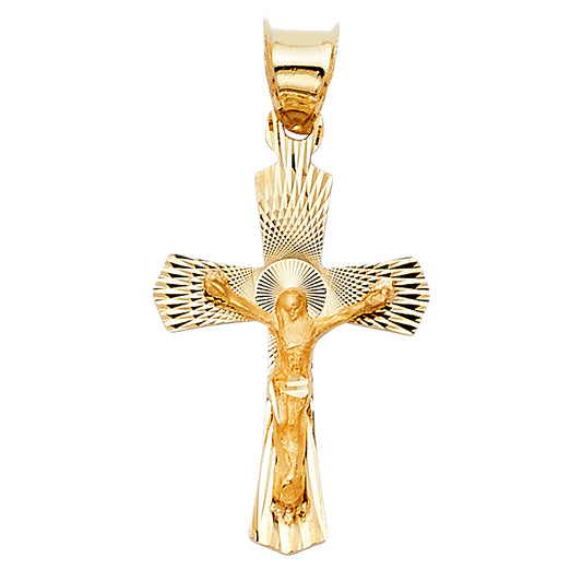 14k Yellow Gold Small/Mini Religious Crucifix Stamp Charm Pendant  (20mm x 14mm)