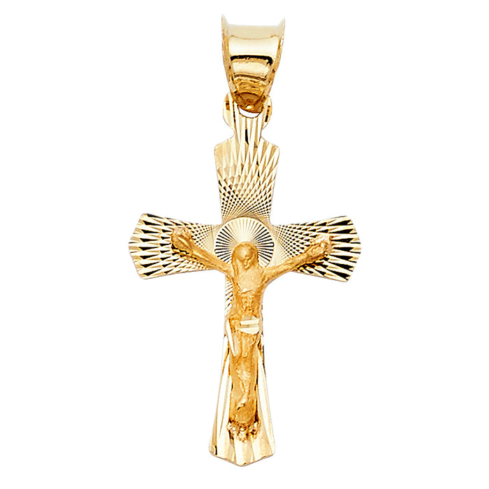 14k Yellow Gold Small/Mini Religious Crucifix Stamp Charm Pendant  (20mm x 14mm)