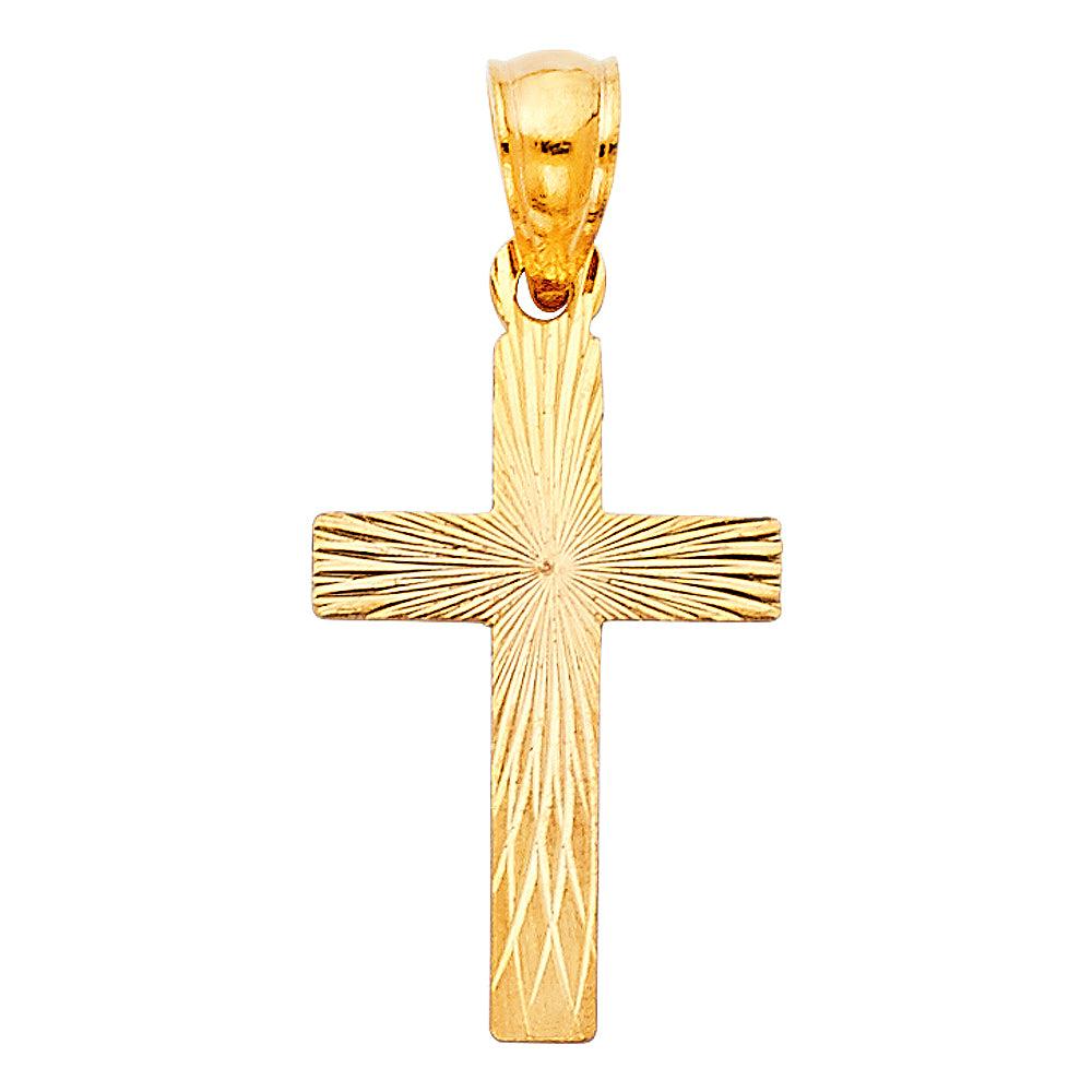 14k Yellow Gold Small/Mini Religious Cross Stamp Charm Pendant  (20mm x 13mm)
