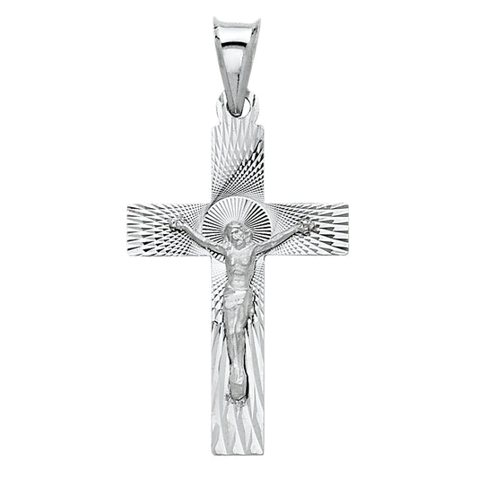 14k White Gold Religious Crucifix Stamp Charm Pendant  (27mm x 18mm)