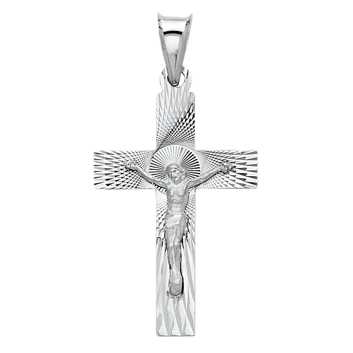 14k White Gold Religious Crucifix Stamp Charm Pendant  (27mm x 18mm)