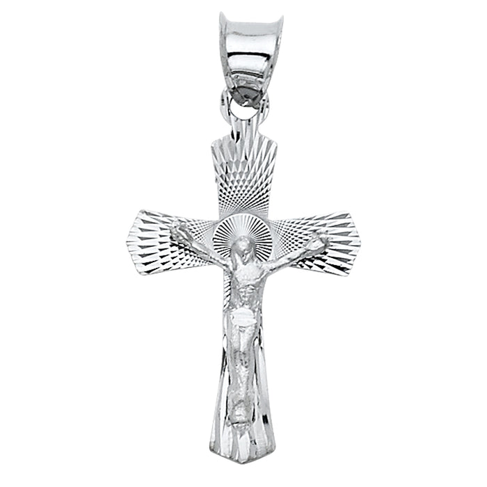 14k White Gold Small/Mini Religious Crucifix Stamp Charm Pendant  (20mm x 14mm)