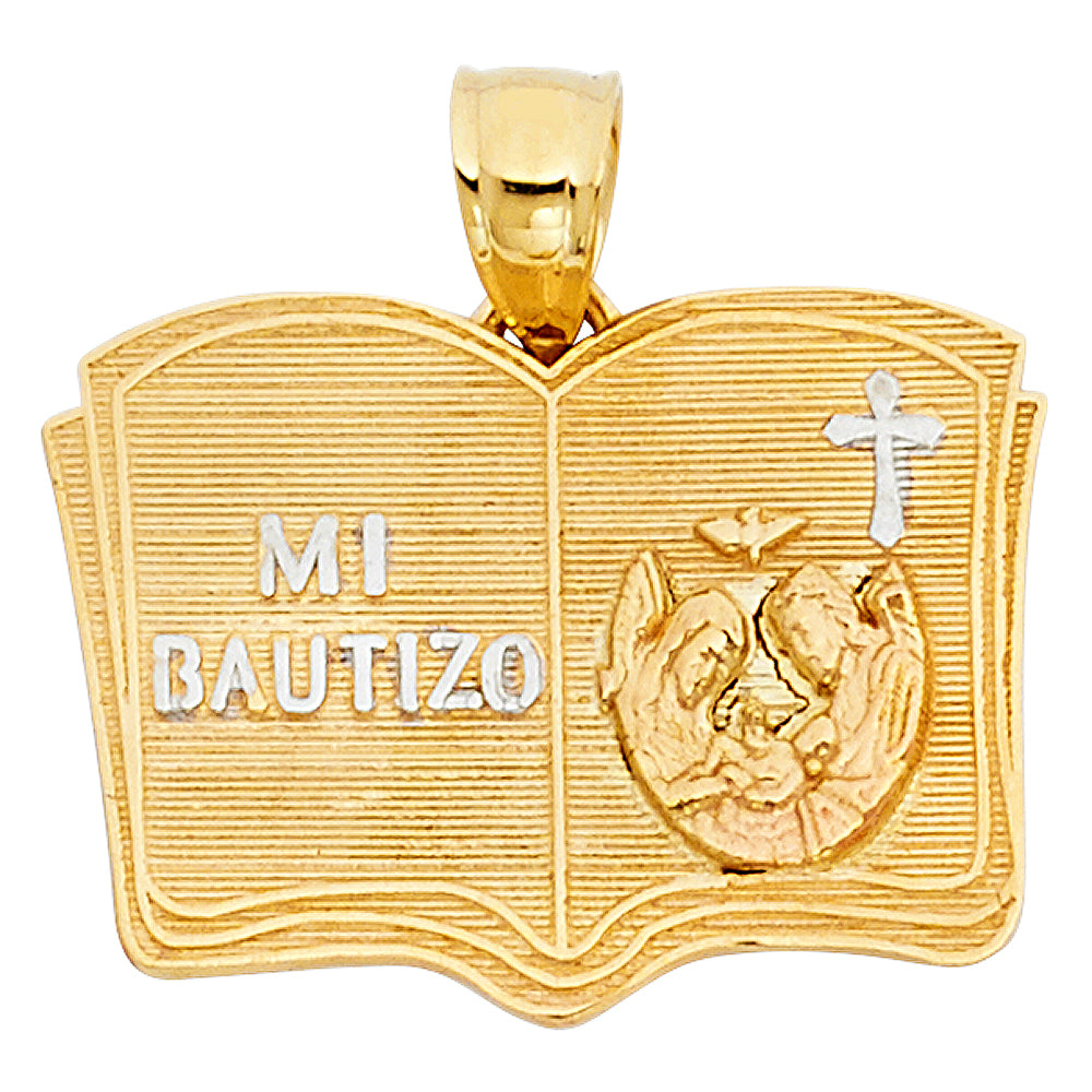 14K Two-tone Gold Large Baptism Charm Pendant  (17mm x 23mm)