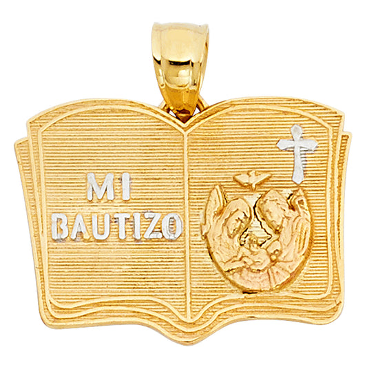 14K Two-tone Gold Large Baptism Charm Pendant  (17mm x 23mm)