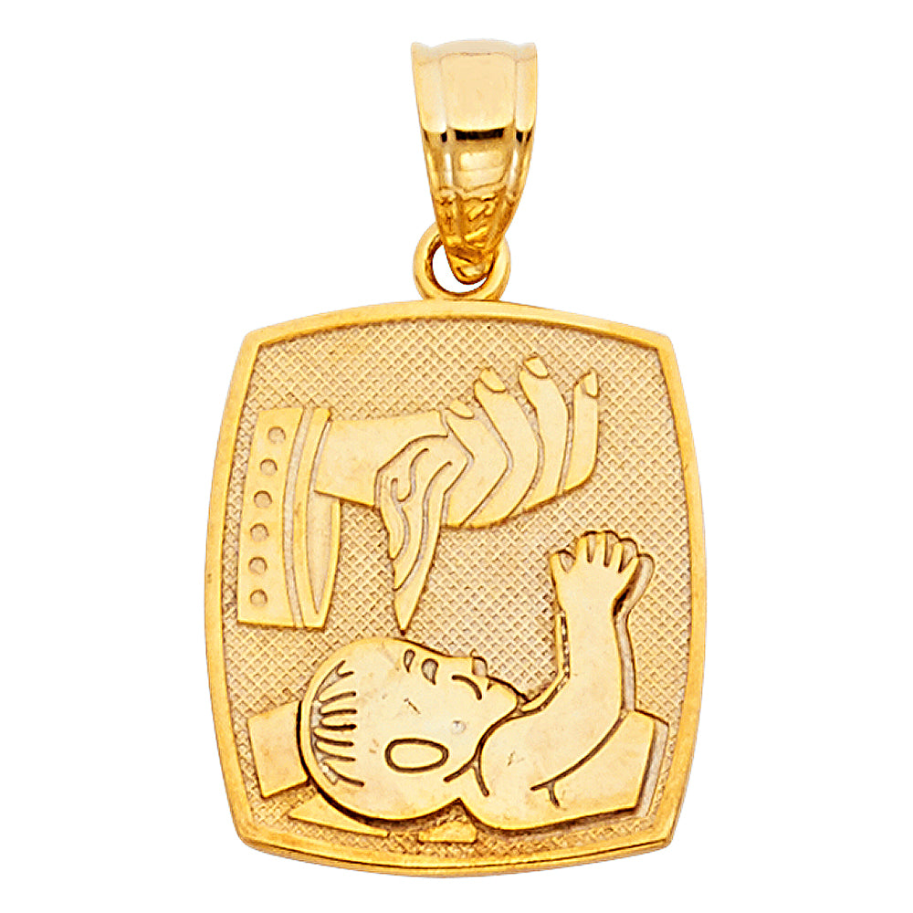 14k Yellow Gold Baptism Charm Pendant  (18mm x 15mm)