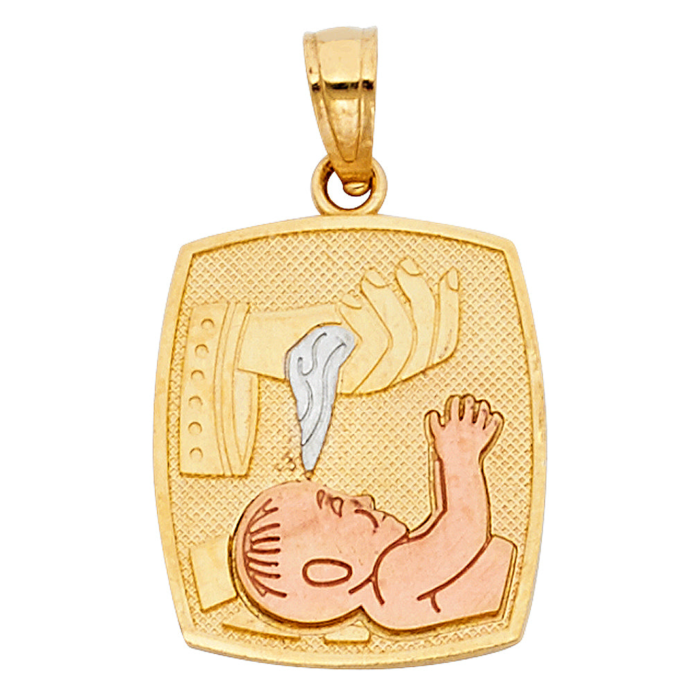 14K Tri-Color Gold Baptism Charm Pendant  (18mm x 15mm)