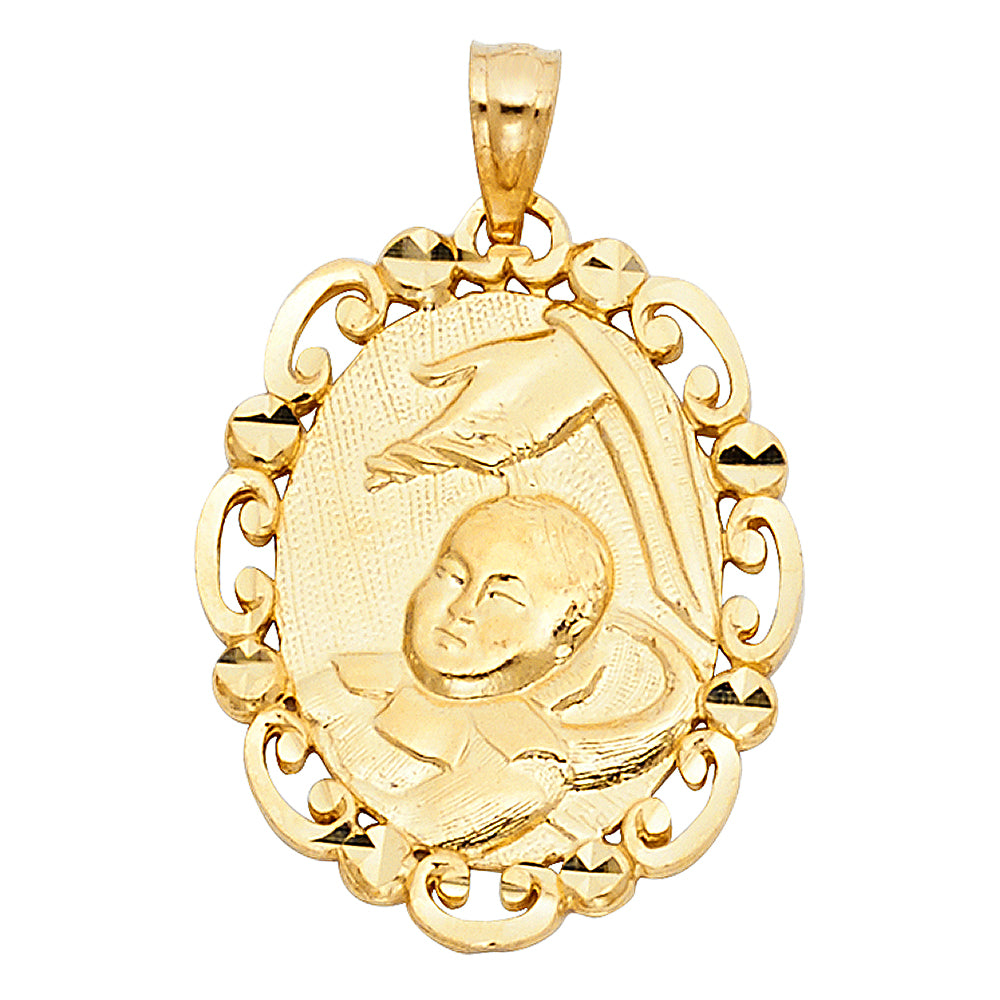14k Yellow Gold Baptism Charm Pendant  (24mm x 20mm)