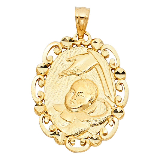 14k Yellow Gold Baptism Charm Pendant  (24mm x 20mm)