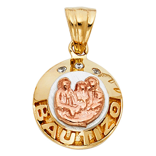14K Two-tone Gold Baptism Charm Pendant  (14mm x 14mm)